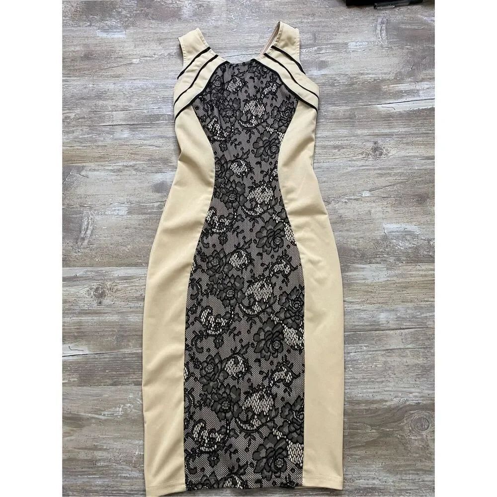 Windsor Cream & Black Lace Fitted Dress Sz Small